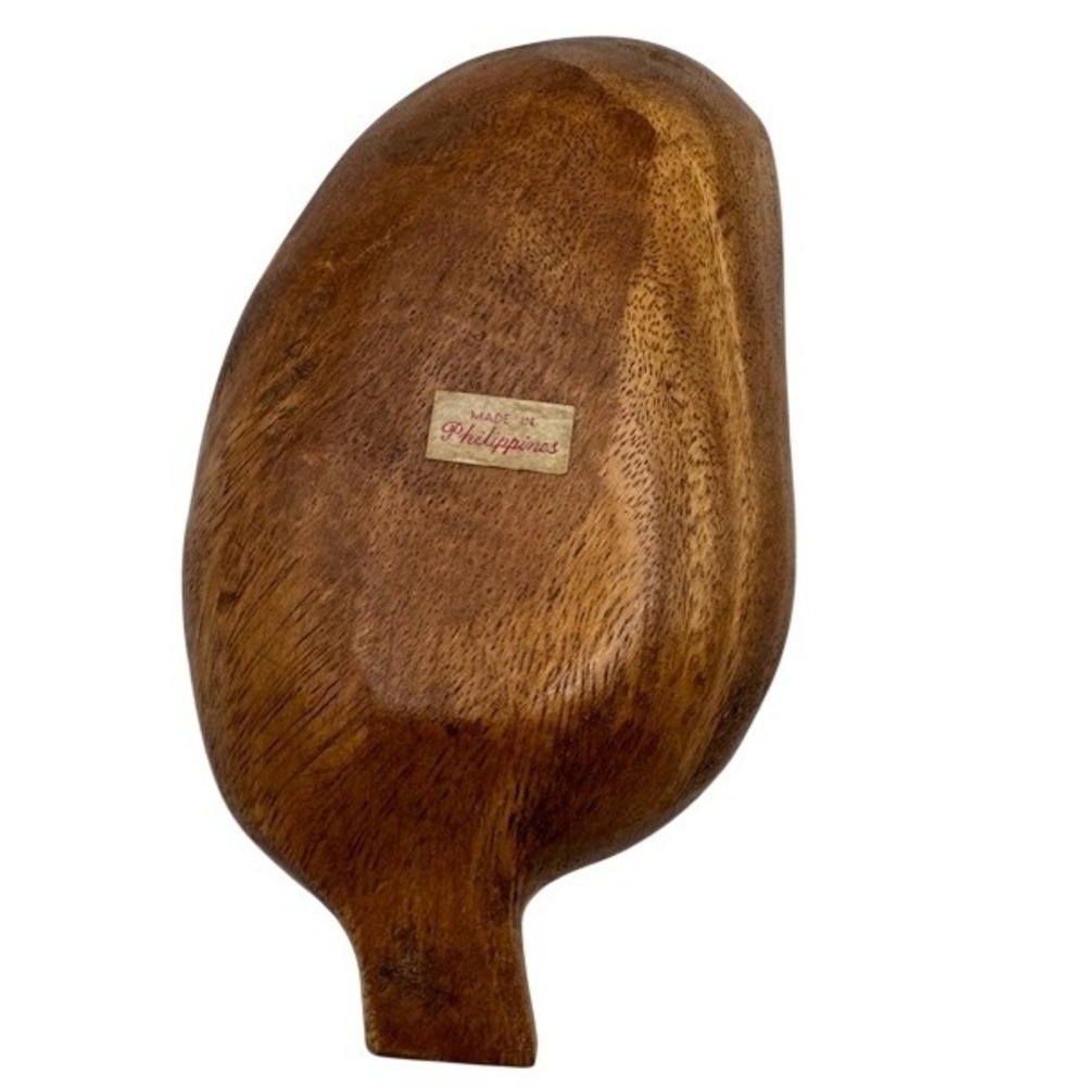 Vintage Monkey Pod Wood Mango Shaped 2 Section Serving Tray Snack Dish Brown - Picture 6 of 11